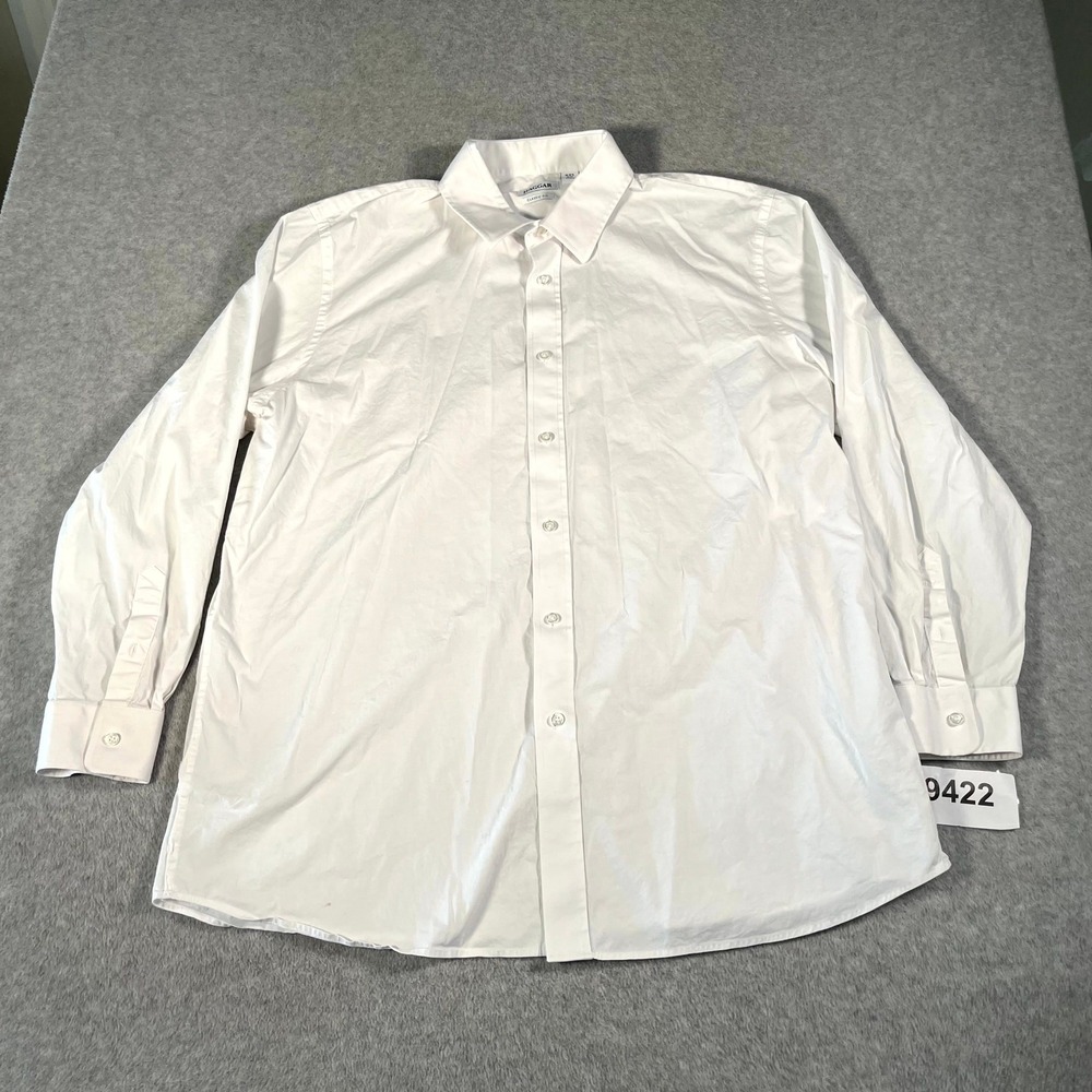 Haggar Dress Shirt Mens 18-18.5 White Classic Fit Cotton Stretch Formal Business